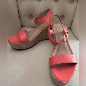 Kate Spade coral leather women’s espadrille platform wedge sandals 8.5